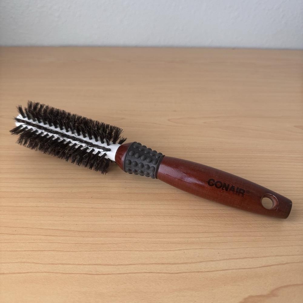 Conair Thermal Ceramic Round Hair Brush Wood Handle Boar Bristles Vtg‎ Y2k HTF